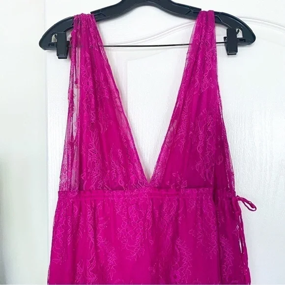 Alexis Dress Umbria Tiered Lace Tulle Silk Maxi Wedding Pink Fuchsia XS GUC - Picture 10 of 11